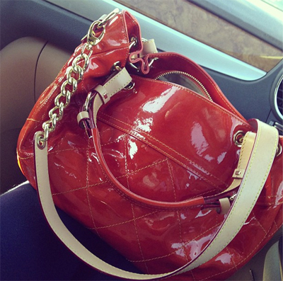 that orange patent leather bag