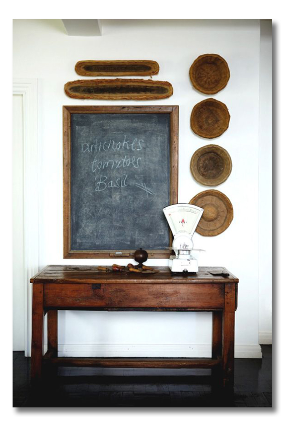 basket bowls and chalkboard