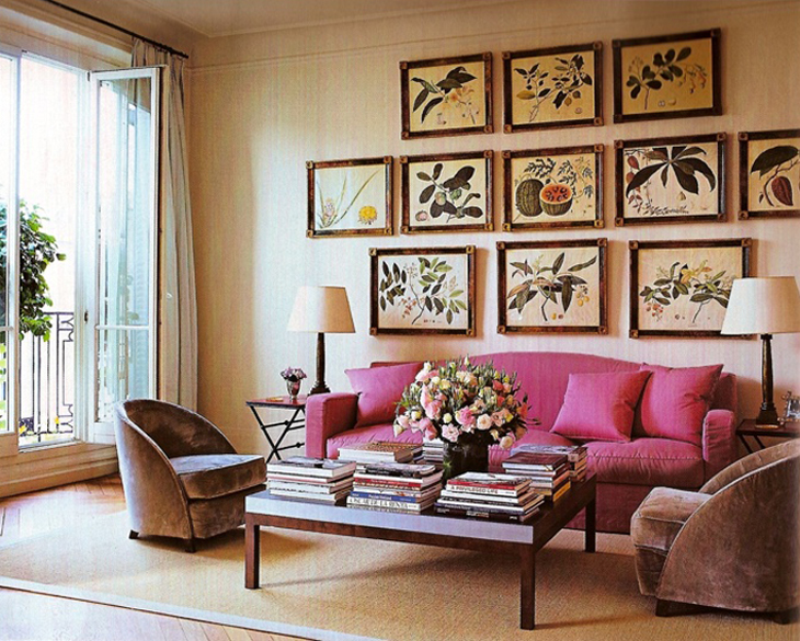 Lee Radziwills Paris Apartment ditto, botanical art and a pop of color via @fieldstonehill