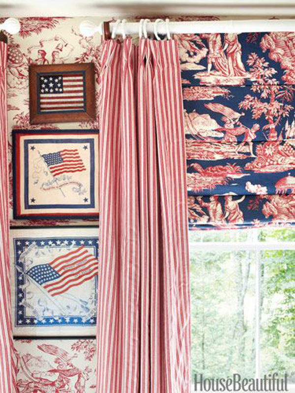 Gorgeous Red White and Blue Rooms via interior designer @fieldstonehill